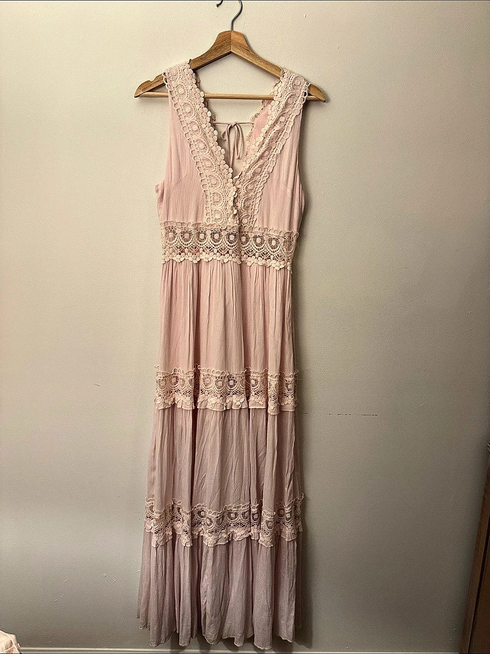 Here Comes the Sun Lace Maxi Dress in Pink Size Large